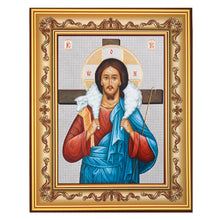 Load image into Gallery viewer, Christ The Good Shepherd Gold Foil Icon - Wooden Frame - 7 3/4 Inch Wall Hanging with Stand 7 3/4 Inch tall
