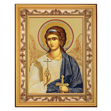 Load image into Gallery viewer, Guardian Angel Icon in Wooden Frame - Gold Foil Icon - Wall Hanging with Stand 7 3/4 Inch tall
