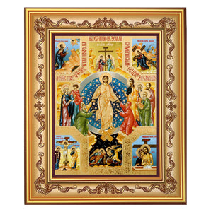 Resurrection Icon Decent Into Hell of Christ and Lifting up Of Adam and Eve Icon in Wooden Frame