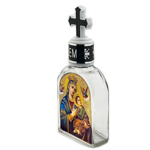 Holy Water Bottle - Glass - Icon of Perpetual Help - 5 inch