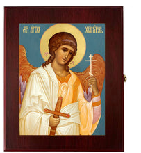 Load image into Gallery viewer, Guardian Angel Icon - Gold Foil Icon Framed in WALL Hanging Or TABLE  Box - Prayer Ropes, Beads, Jewelry Prayer Cards Anything Sacred - Catholic Icon 7 1/2 Inch
