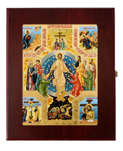 Load image into Gallery viewer, Resurrection Icon Decent Into Hell of Christ and Lifting up Of Adam and Eve Icon in WALL Hanging Or TABLE  Box  -  Prayer Ropes, Beads, Jewelry Prayer Cards Anything Sacred - Catholic Orthodox icon  Icon 7 1/2 Inch
