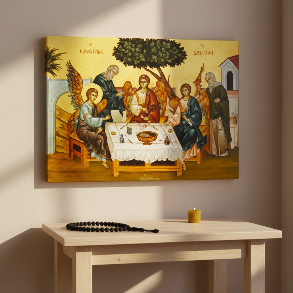 Hospitality of Abraham Icon Framed Canvas Print