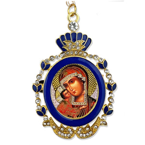 Virgin Mary and Christ Child Faberge Style Icon Pendant Ornament