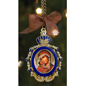 Virgin Mary and Christ Child Faberge Style Icon Pendant Ornament