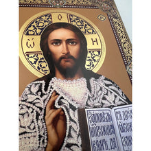 Load image into Gallery viewer, Virgin of Kazan  &amp; Christ Wedding Pair (With Pearls Printed) Wooden Icon Decoupage - Wall Hanging with Display Stand 7 1/2 inch
