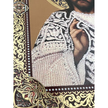 Load image into Gallery viewer, Virgin of Kazan  &amp; Christ Wedding Pair (With Pearls Printed) Wooden Icon Decoupage - Wall Hanging with Display Stand 7 1/2 inch
