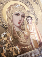 Load image into Gallery viewer, Christ the Teacher and Virgin of Kazan  - Display Icon Diptych in Leatherette Like Case For Wedding Travel Home Icon Corner Altar -  5 1/4 Inch Tall - Gold and Silver Foiled icons
