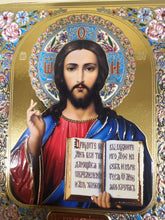 Load image into Gallery viewer, Christ the Teacher and Virgin of Kazan  - Display Icon Diptych in Leatherette Like Case For Wedding Travel Home Icon Corner Altar -  5 1/4 Inch Tall - Gold and Silver Foiled icons
