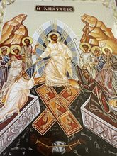 Load image into Gallery viewer, Resurrection Christ' S Descent Into Hell - Gold Foiled Byzantine Greek Icon - in Wooden Frame Decorated With Crosses Comes With Stand For Standing and Hook For Hanging on Wall 7 1/4"x5 3/4"
