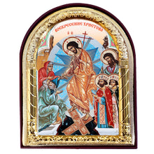 Load image into Gallery viewer, Resurrection of Christ Saints - Gold Foil Arched Icon   4"x 3 1/4"
