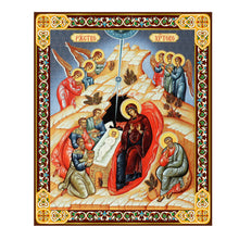 Load image into Gallery viewer, Nativity of Christ Gold Foil Mini Wooden Icon
