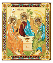 Load image into Gallery viewer, Holy Trinity - Old Testament Trinity - Gold Foil Wooden Icon 9 3/8"x8" inch, Wall Hanging &amp; Standing
