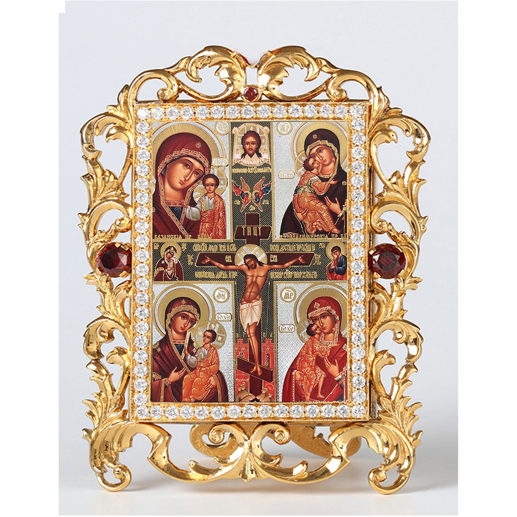 Orthodox Icon Crucifixion and Four Icons of the Virgin Mary