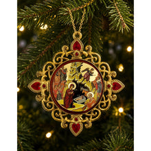 Load image into Gallery viewer, Nativity, Christ, Perpetual Help - Set of 3 -  Greek Gold Foiled Byzantine Christmas Icon Ornaments and Room Decorations - Framed In Jeweled Frame, Decorated With Faux Crystals, 4 Inch
