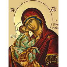 Load image into Gallery viewer, Traveling Icon Diptych - Prayer Book - Holy Family &amp; Virgin Mary Sweet Kissing - Traveling Faith - Greek Byzantine Icons Gold Foiled - Leatherette Case
