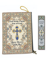 Load image into Gallery viewer, Jesus Prayer Bible Cover Pouch with Matching Bookmark – Set of 2, Three-Bar Cross, ICXC Dove, “Lord Jesus Christ, Son of God, Have Mercy on Me”
