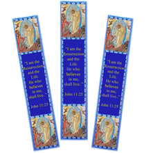 Load image into Gallery viewer, Set of 3 Resurrection Book Markers Blue With Cross Textile Art 9 1/8"x2"
