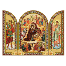 Load image into Gallery viewer, Nativity Icon Triptych With Archangel Michael and Guardian Angel - Gold Foil -
