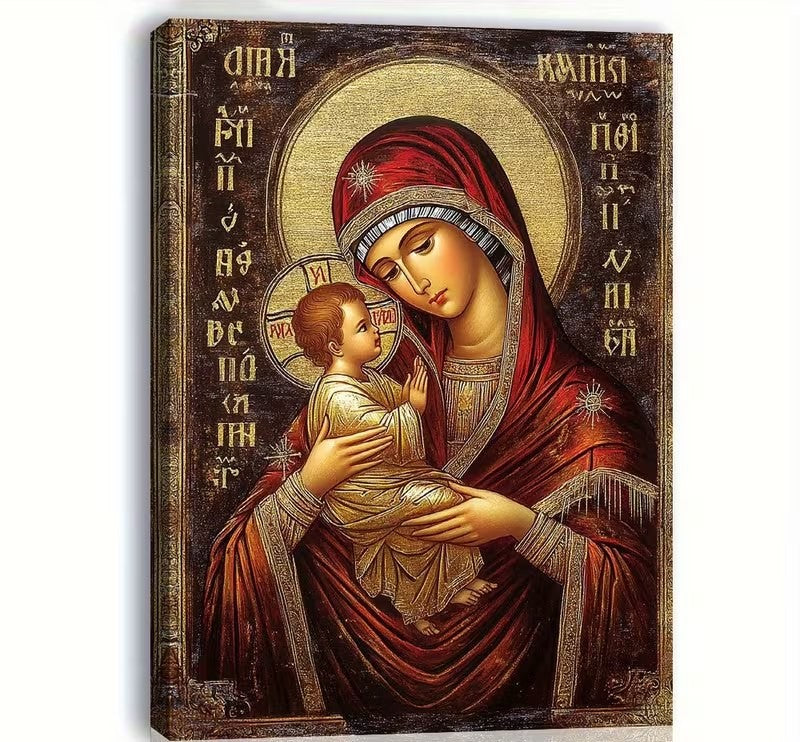 Theotokos and Christ Child Icon Framed Canvas Print
