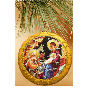 Traditional Byzantine Icon of the Nativity Ornament  4 3/4 Inch Gold