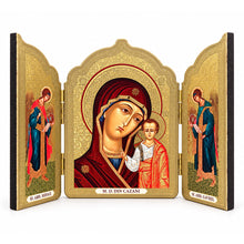 Load image into Gallery viewer, Virgin Of Kazan  With Archangel Michael and Gabriel Icon Triptych 5 1/2 Inch Tall
