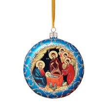 Load image into Gallery viewer, Traditional Byzantine Icon of the Nativity Ornament  4 3/4 Inch Blue
