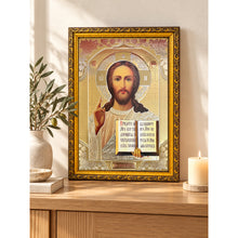 Load image into Gallery viewer, Set of 2 - Matching Icon Pair  Virgin of Kazan &amp; Christ The Teacher - Gold &amp; Silver Foiled Icon Covered With Glass - Gold Embossed Icon Gold and Silver Foiled - Wall Hanging - High Quality - 13"x9 1/4"
