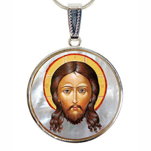 Load image into Gallery viewer, Icon of The Holy Face Silver Plated Mother of Pearl Necklace Jewelry
