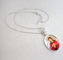 Load image into Gallery viewer, Blessed Virgin Mary Patron Silver Plated Mother of Pearl Jewelry Necklace
