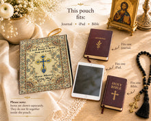Load image into Gallery viewer, Jesus Prayer Bible Cover Pouch with Matching Bookmark – Set of 2, Three-Bar Cross, ICXC Dove, “Lord Jesus Christ, Son of God, Have Mercy on Me”
