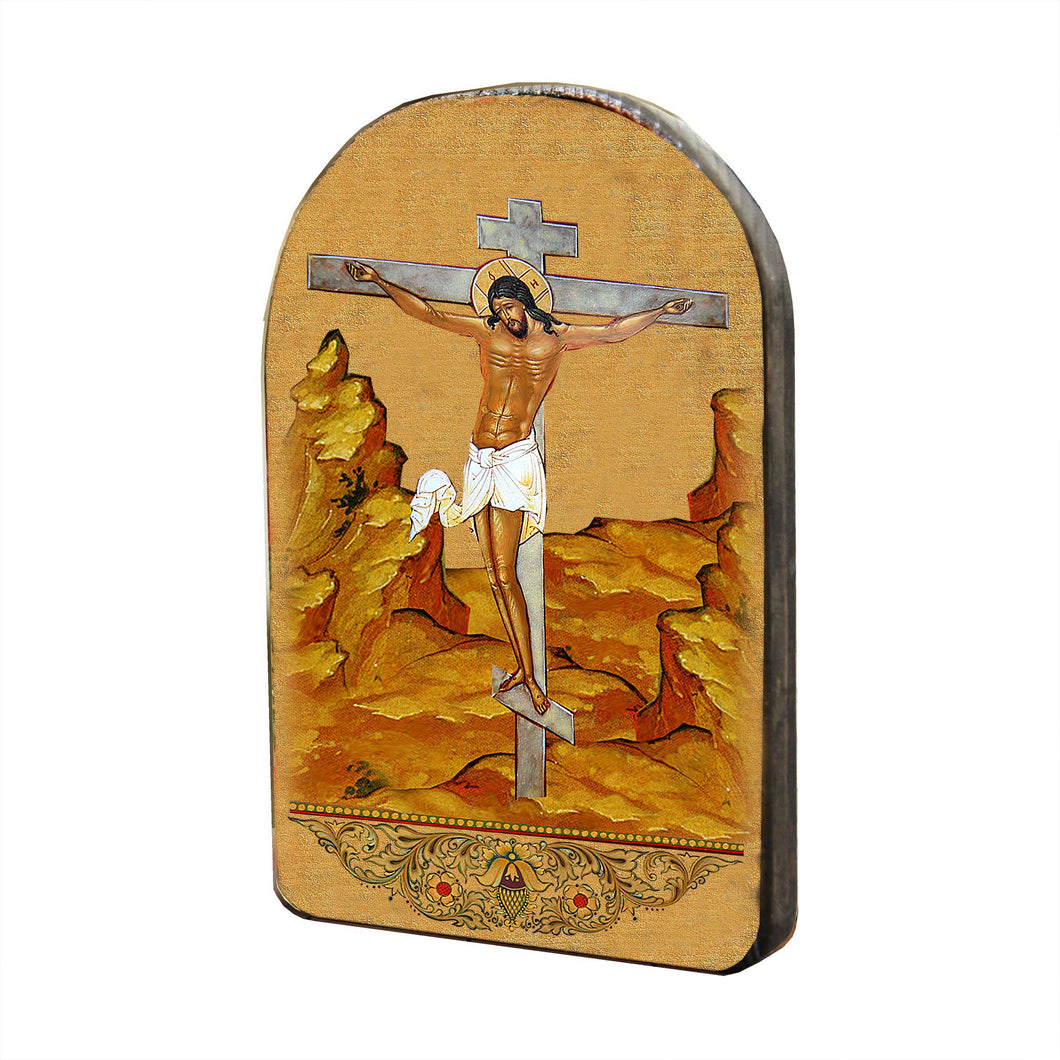Crucifixion Cross Wooden Gold Plated Religious Christian Sacred Icon