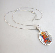 Load image into Gallery viewer, Saint Michael the Archangel Silver Plated Mother of Pearl Necklace
