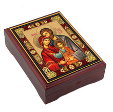 Load image into Gallery viewer, Holy Family Wooden Icon Box For Rosary, Jewelry,  Keepsake Icon Box, Lined With Velvet High Quality  5 1/16"x4 1/16"
