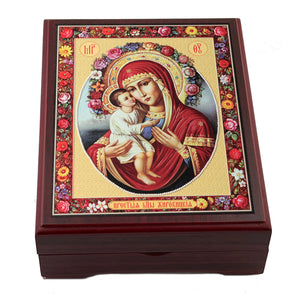 Wooden Icon Box - Madonna and Child Unfading Bloom