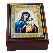 Load image into Gallery viewer, Eternal Bloom Wooden Icon Box For Prayer Beads,  Rosary, Jewelry,  Keepsake Icon Box, Lined With Velvet - High Quality - Religious Gift Idea  5 1/16"
