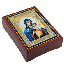 Load image into Gallery viewer, Eternal Bloom Wooden Icon Box For Prayer Beads,  Rosary, Jewelry,  Keepsake Icon Box, Lined With Velvet - High Quality - Religious Gift Idea  5 1/16"
