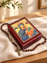 Load image into Gallery viewer, Perpetual Help Icon Box Wooden Rosary Prayer Beads Keepsake Box Religious Christian - Lined With Velvet - High Quality - Religious Gift Idea  5 1/16"
