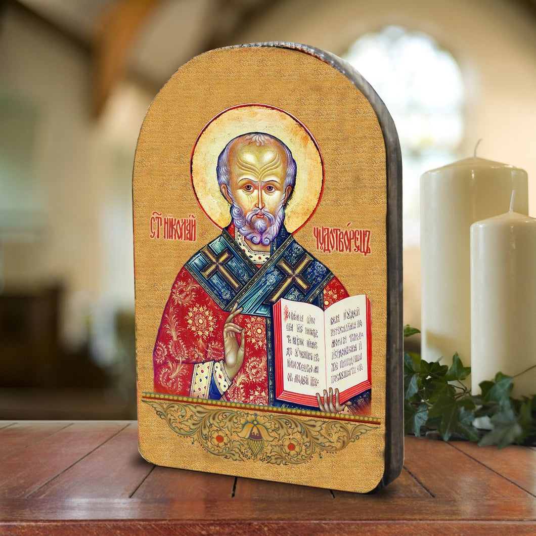 Saint Nicholas Wooden Gold Plated Religious Orthodox Sacred Icon