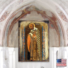 Load image into Gallery viewer, Saint Nicholas Wooden Gold Plated Religious Orthodox Sacred Icon - Inspirational Icon Decor - 85033
