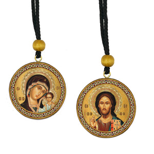 Virgin of Kazan and Christ - Gold Foil Icons - Reversible Car Room Icon