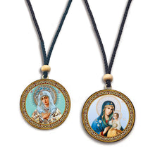 Load image into Gallery viewer, Virgin Mary - Car Room Christmas Tree Pendant - Reversible - On Rope - Eternal Bloom and Extreme Humility Icons 2"
