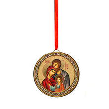 Load image into Gallery viewer, Holy Family - Christ Blessings  2 Sided  Christmas Ornament Tree Pendant - Orthodox Catholic - Reversible - 2 Inch Diam on Red Ribbon
