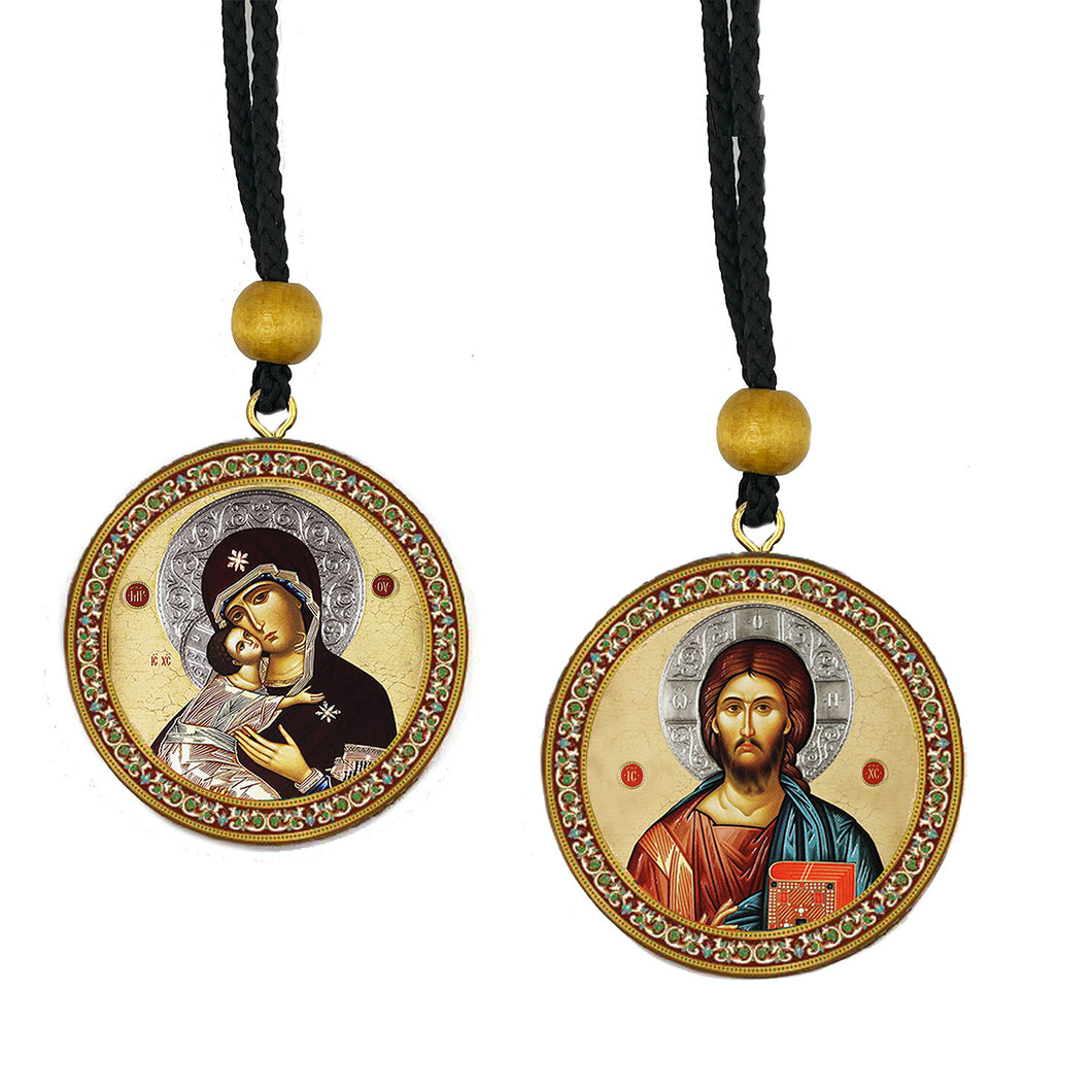 Virgin of Vladimir and Christ - Gold Foil Icons - Reversible Car Room Icon