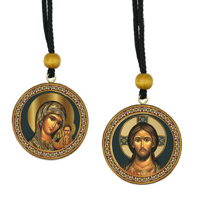 Christ & Virgin of Kazan - Gold Foil Icons - Reversible Car Room Icon