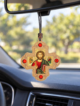 Load image into Gallery viewer, Virgin of Vladimir - Christ Blessings Wooden Icon Cross Ornaments - Pendants on Rope for Car Room Christmas Tree - 2 3/4"
