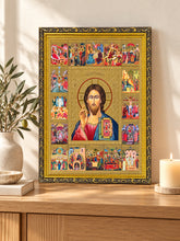 Load image into Gallery viewer, Christ The Teacher Feast Days - Gold &amp; Silver Foiled Icon Covered With Glass - Gold Embossed Icon Gold and Silver Foiled - Wall Hanging - High Quality - 13"x9 1/4"
