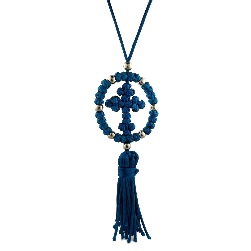 Car Cross Pendant Blue - 38 Knots - Hand Made in Lebanon