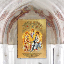 Load image into Gallery viewer, Old Testament Trinity Wooden Gold Plated Religious Orthodox Sacred Icon - Inspirational Icon Decor - 85015
