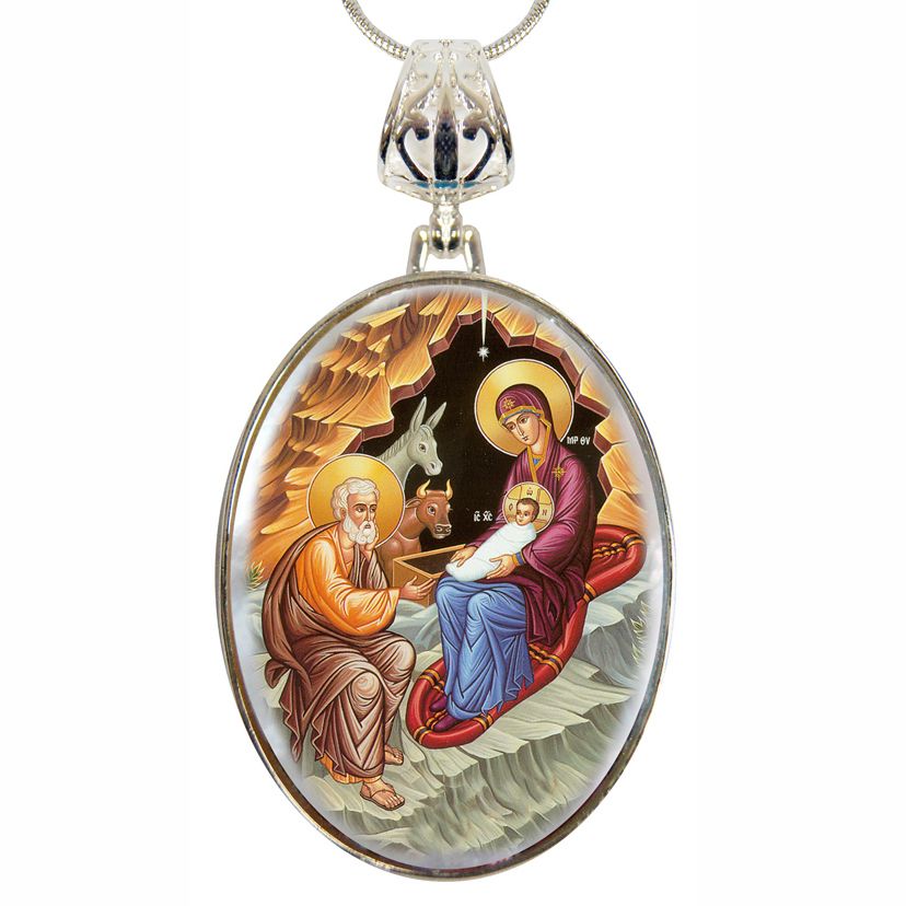Orthodox Nativity Silver Plated Mother of Pearl Necklace Jewelry